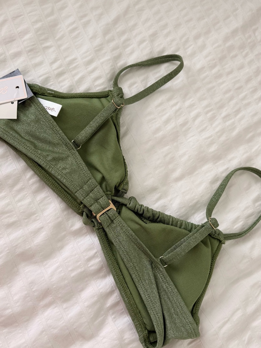 Salt + Cove Olive Green Shimmer Ruched Triangle Bikini Top Size M NWT - Picture 5 of 5